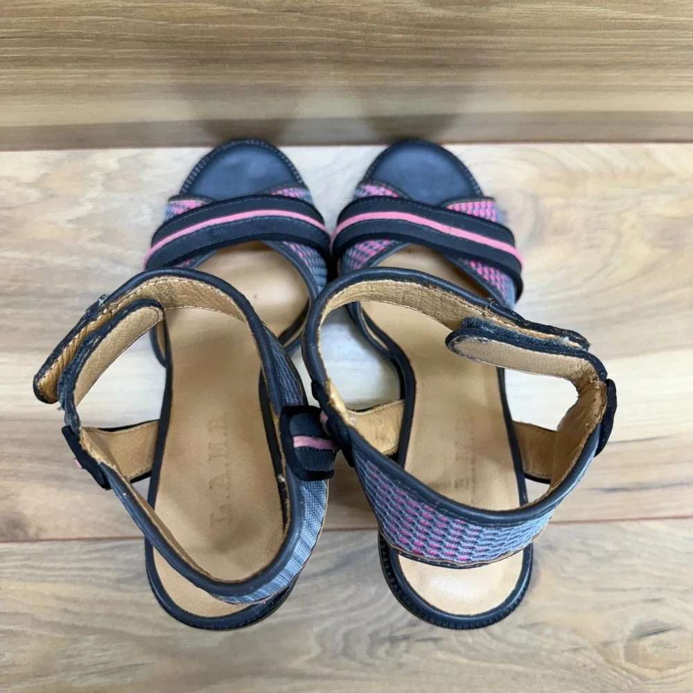 LAMB L.A.M.B. Carter Heels‎ Womens 7 M Neon Pink Blue Leather Ankle Strap